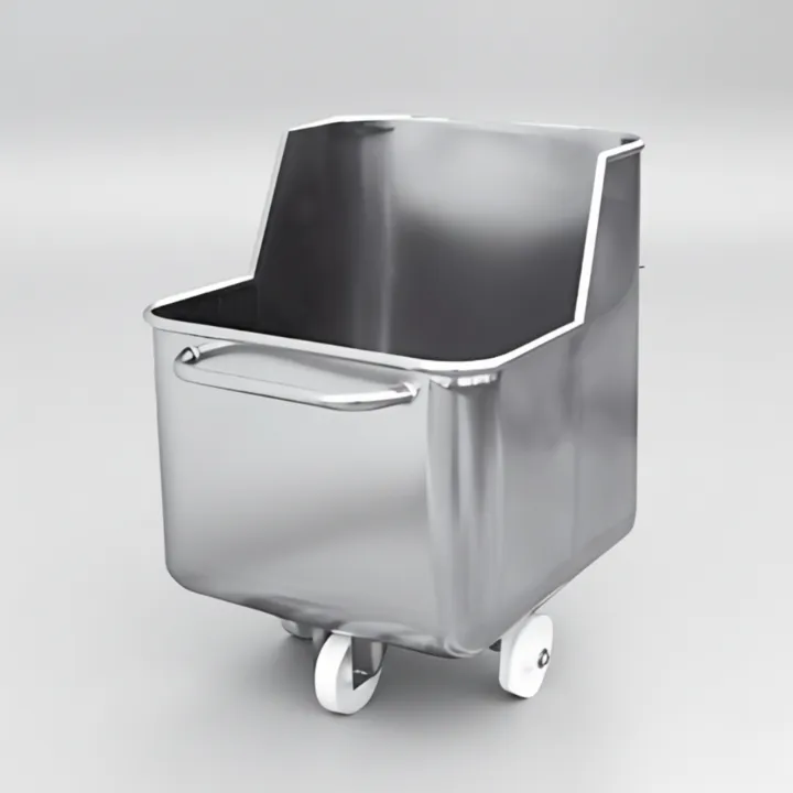 Wózek do farszu 200L ze stali nierdzewnej, podwyższony przedni bok, ujęcie po skosie