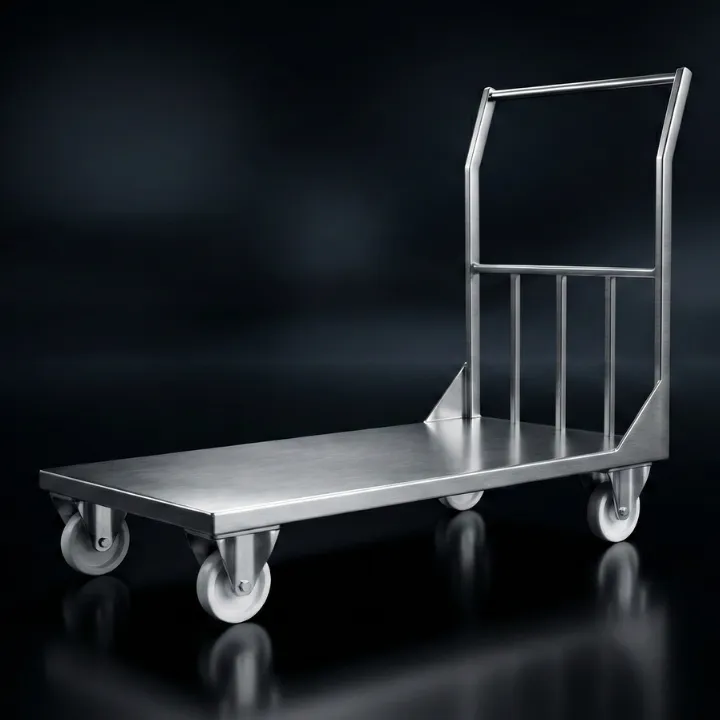 Stainless steel platform truck with solid deck – manufacturer Tracz.