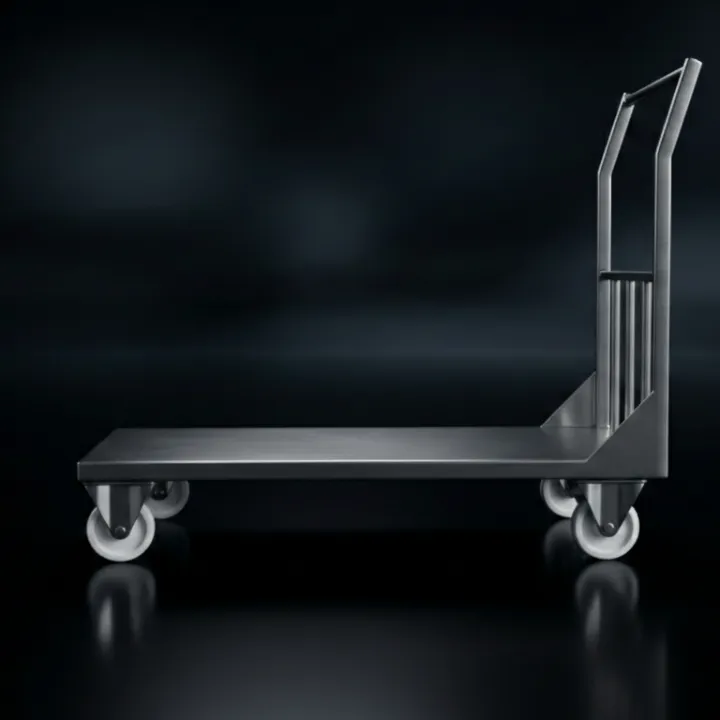 Side profile of platform truck with ergonomic handle.