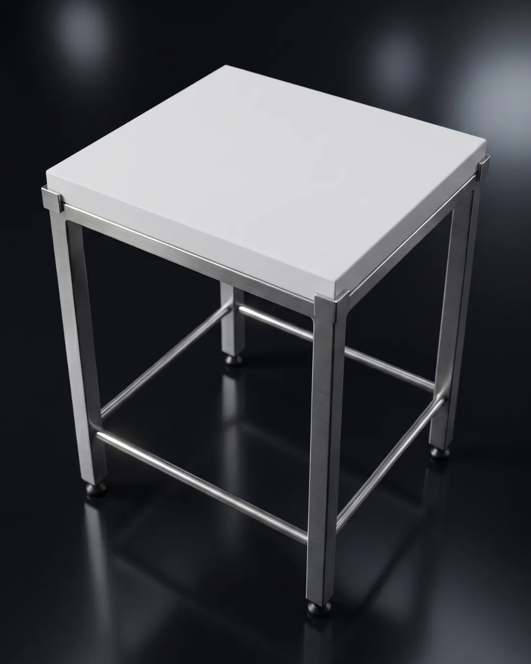 Stainless steel chopping block – top view, work surface.