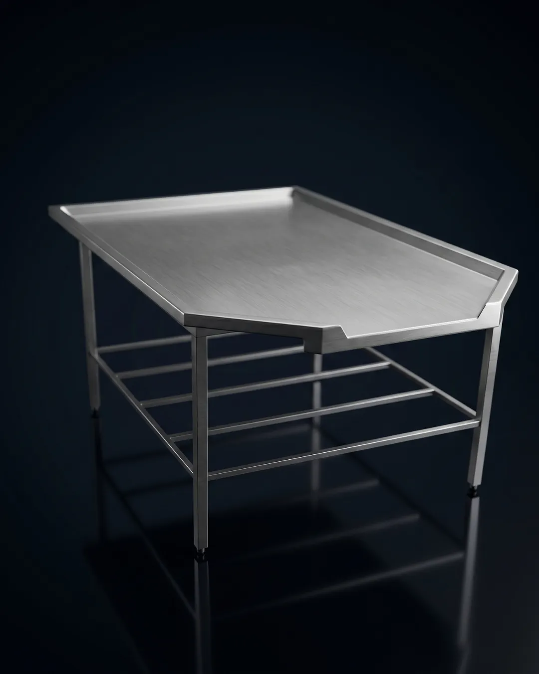 TRACZ stainless steel stuff machine table – isometric view.