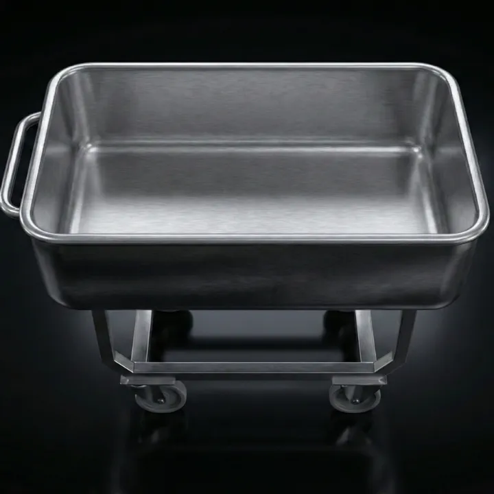 Wnętrze wózkowanny 150L ze stali nierdzewnej widok z góry – pojemność i higiena.